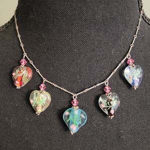 Vintage Sterling Venetian Murano Lampwork Heart Bead 925 Silver Charm Necklace